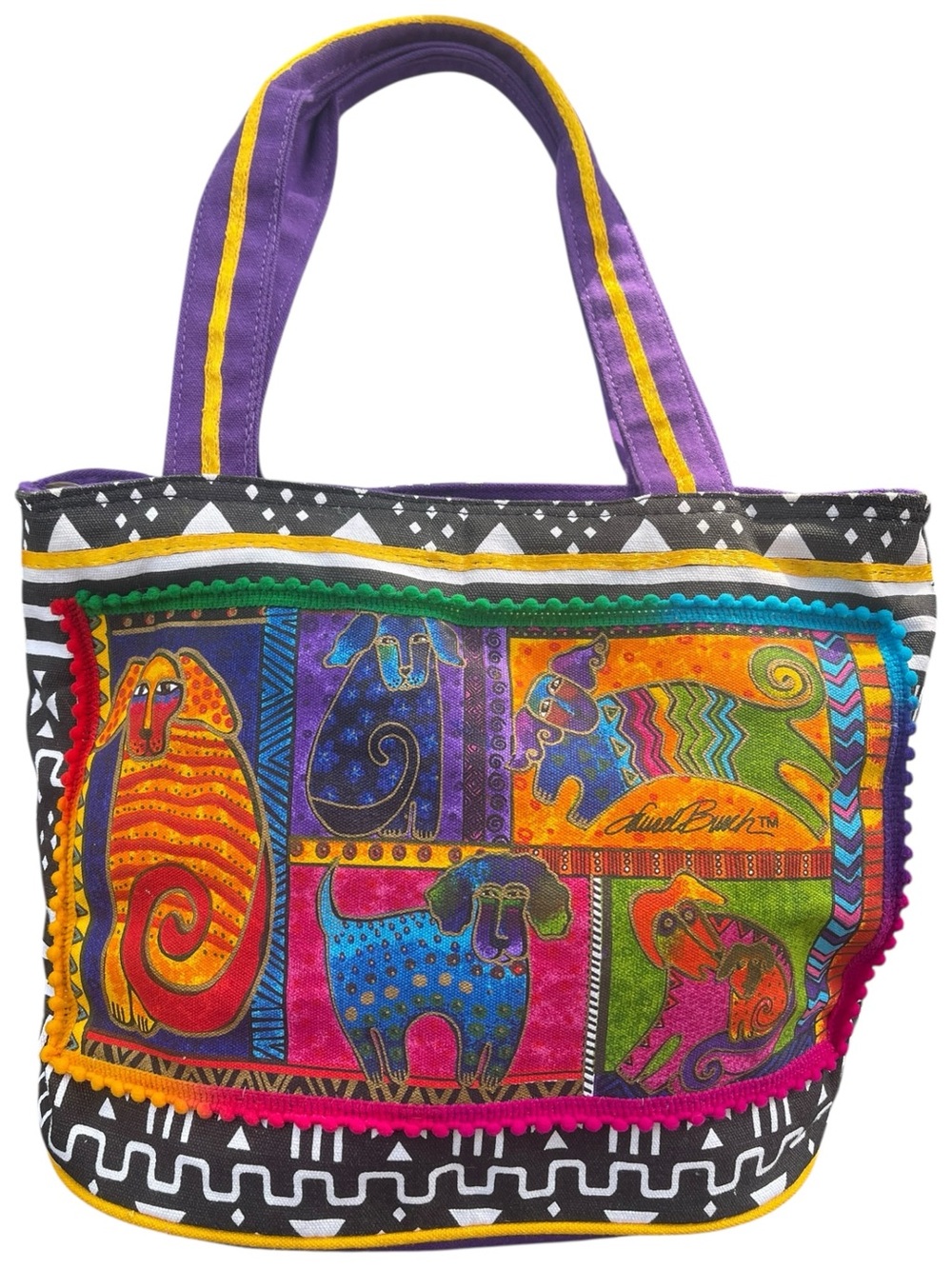 Laurel Burch DOG TAILS Patchwork Print Medium Tote Bag